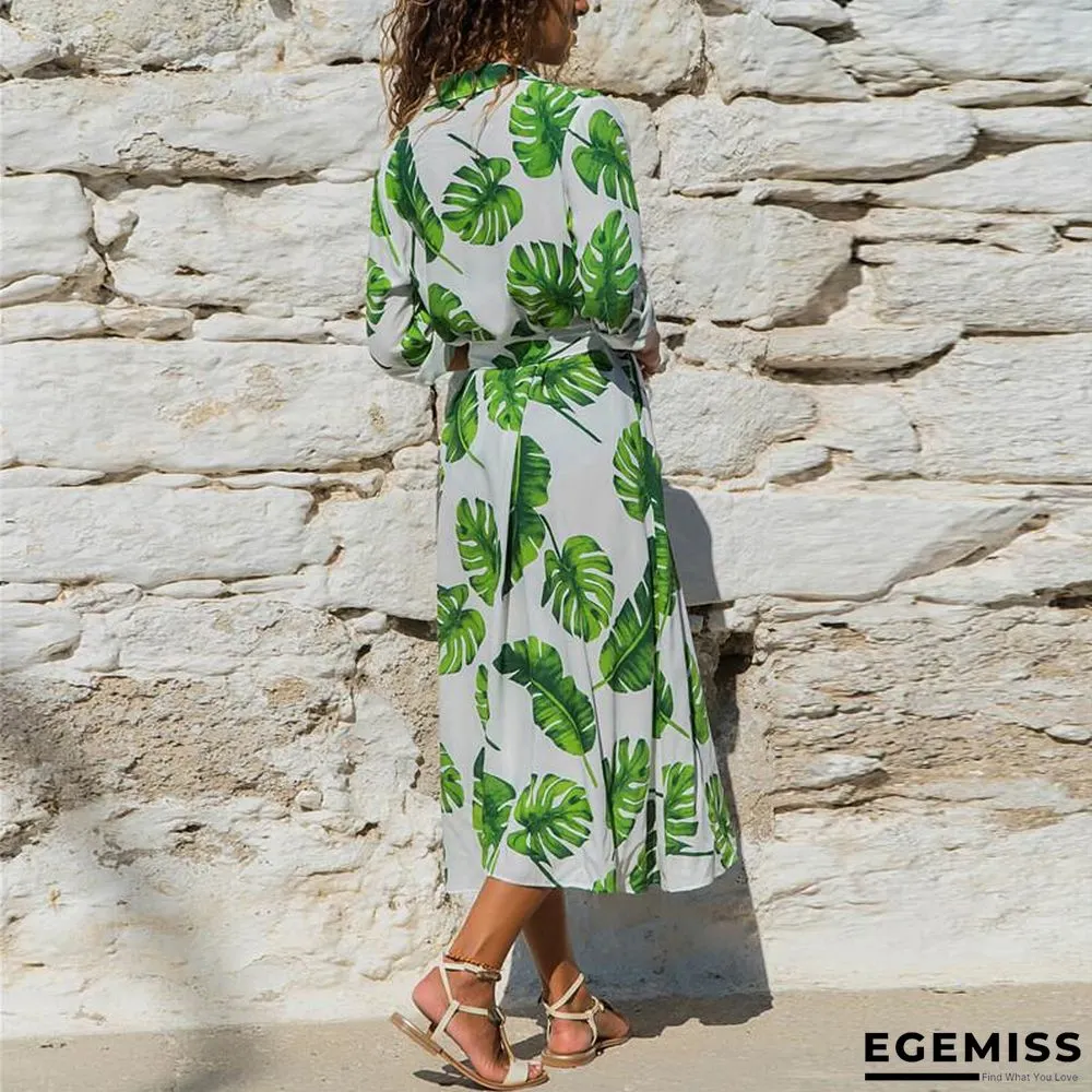 Autumn Printed Long Sleeve Lace Up Women's Dress Black Dresses | EGEMISS