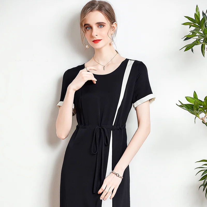 Women's new mid length silk dress