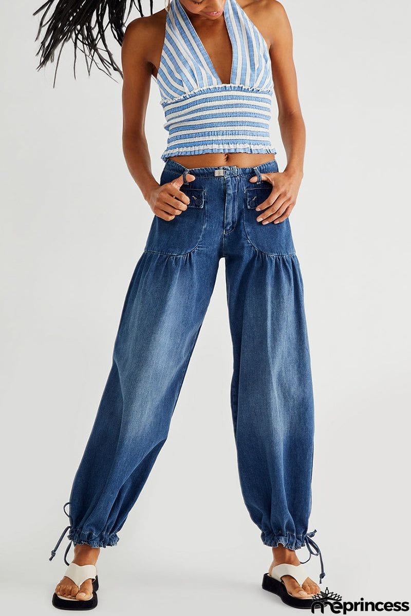 Pockets Drawstring Balloon Jeans