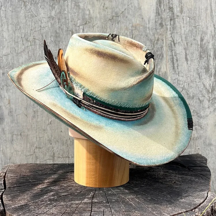 Retro Distressed Ribbon Decor Wool Felt Fedora Hat