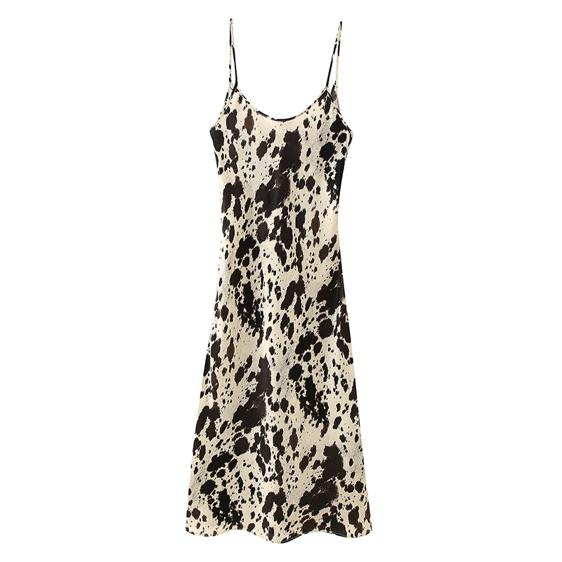 Thepearlpad Animal Printed Slip Dress Women Sexy V-neck Sleeveless Spaghetti Strap Halter Long Dresses Elegant Slim Satin Lady Vestidos