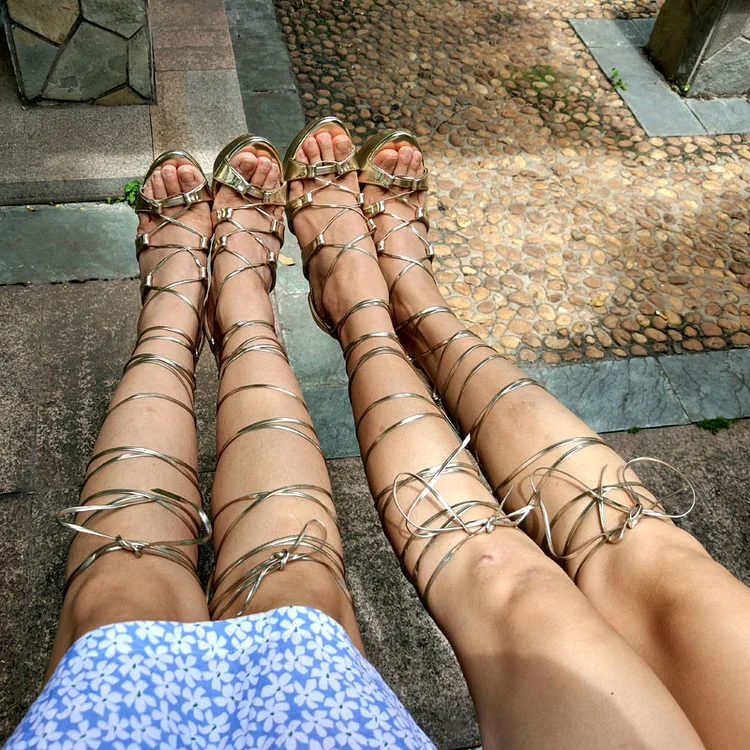 Sienna Leopard Gladiator Tie Up Sandals - Larena Fashion
