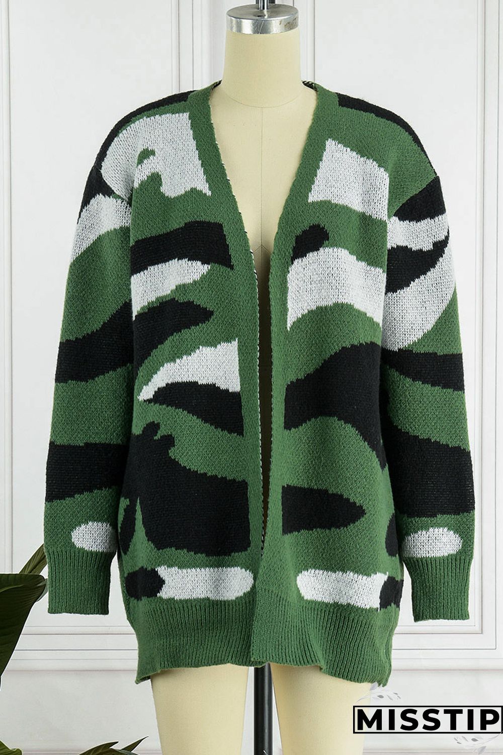 Green Casual Print Camouflage Print Patchwork Outerwear