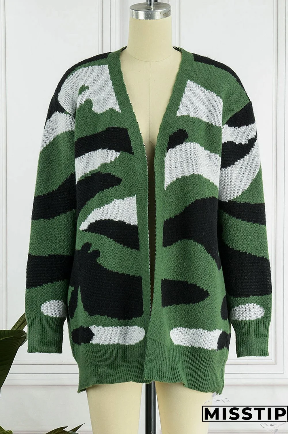 Green Casual Print Camouflage Print Patchwork Outerwear