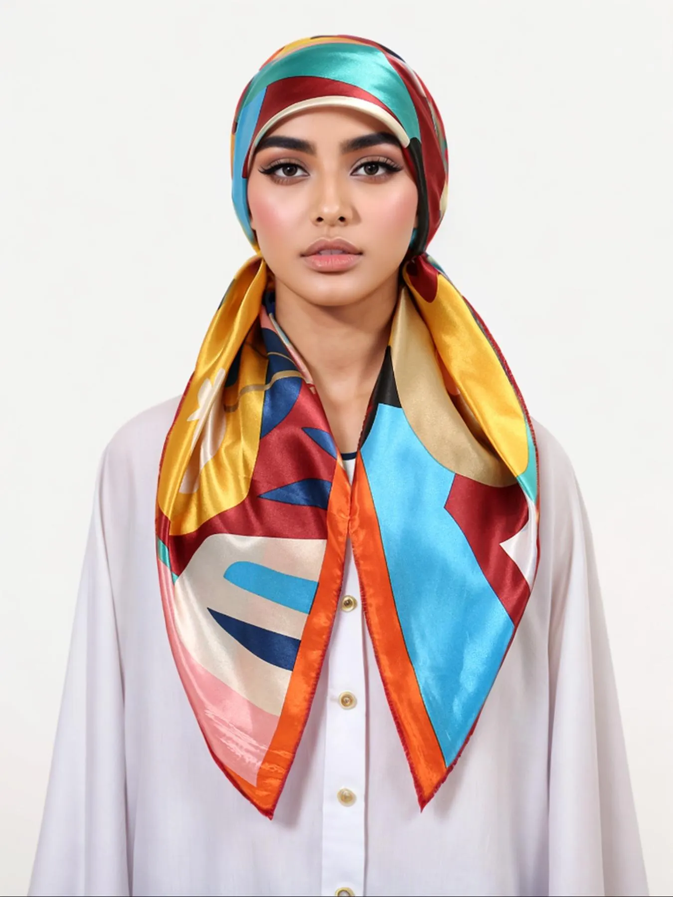 Women's Square Hijab Scarf, Color Block Print Turban, Chemotherapy Sleep Cap, Elastic Head Wrap, Daily Wear, Muslim Accessories Women's Square Hijab Scarf, Color Block Print Turban, Chemotherapy Sleep Cap, Elastic Head Wrap, Daily Wear, Muslim Accessories
