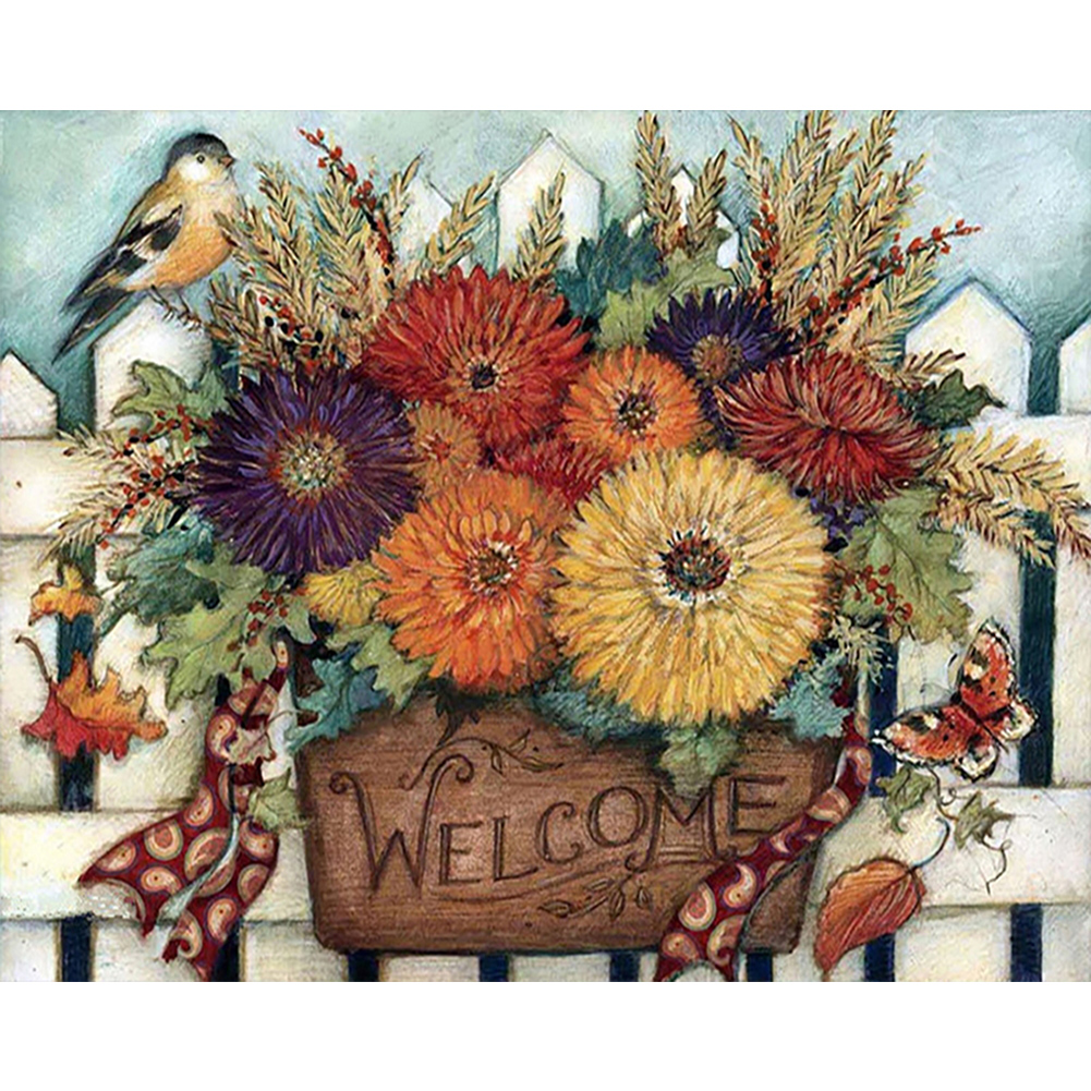 Flower Fence 50*40cm(canvas) full round drill diamond painting