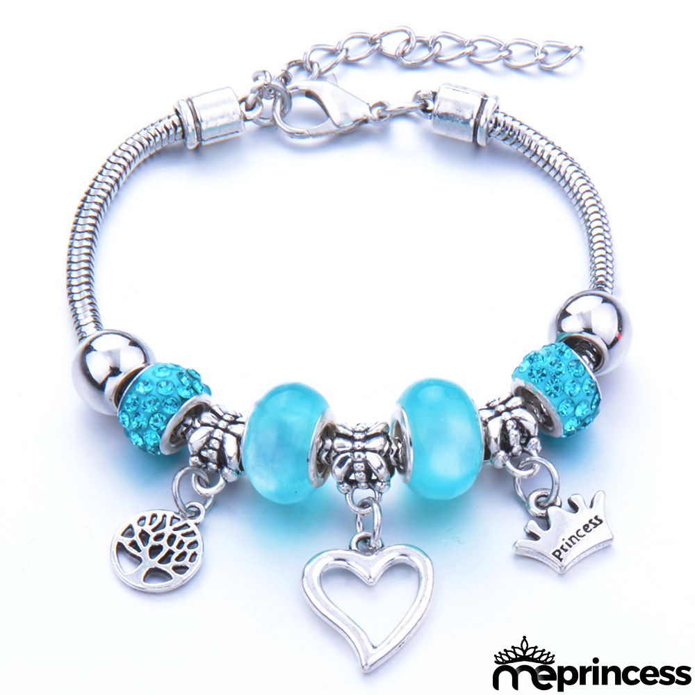 Women Fashion Rhinestone Butterfly Crown Pendant Beaded Bracelet