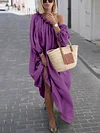 Solid Long Puff Sleeves Maxi Dress
