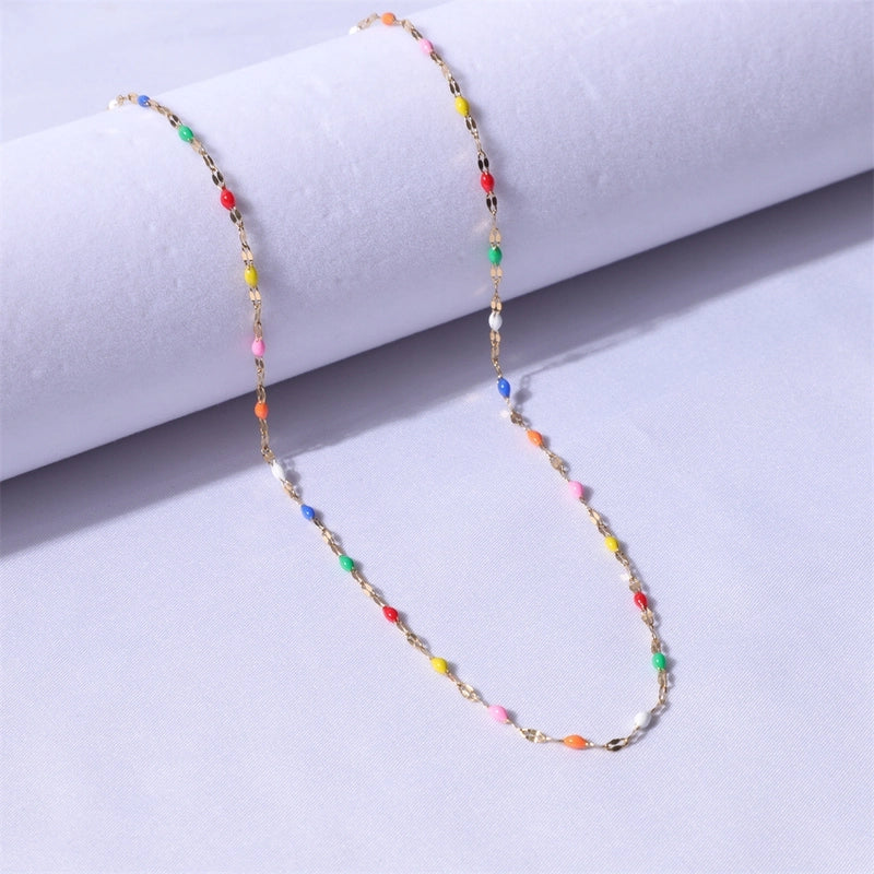 Sweet Color Block Titanium Steel Enamel Necklace