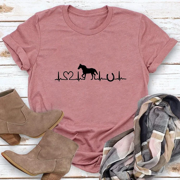 Horse Heartbeat Round Neck T-shirt