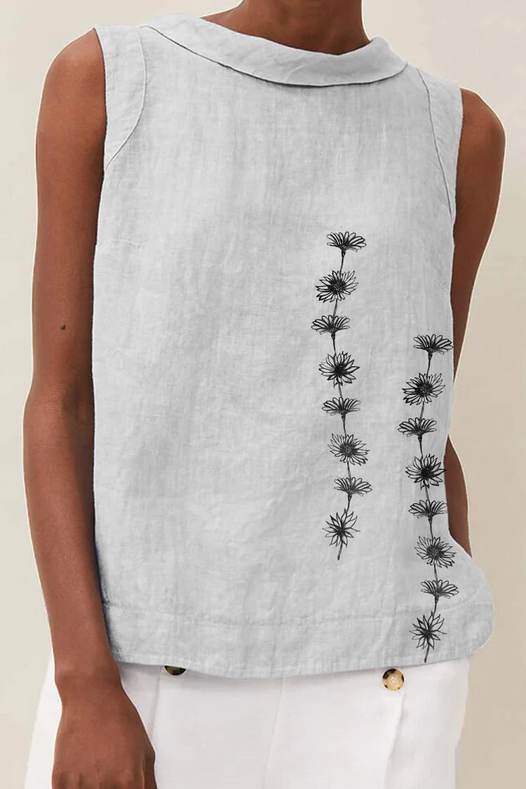 Linen Short-sleeved Blouse With A Round Neck