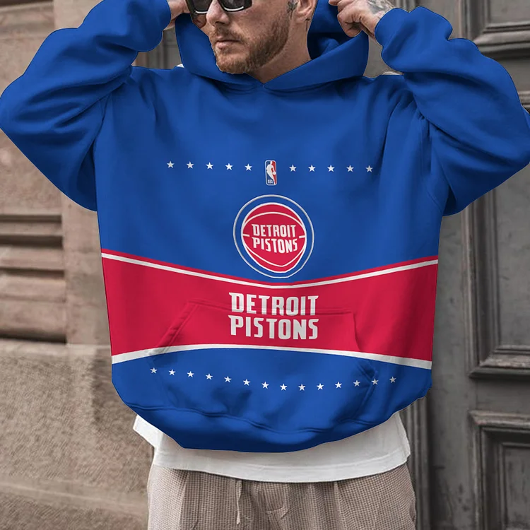 Detroit Pistons  Printed Hooded Pocket Pullover Hoodie