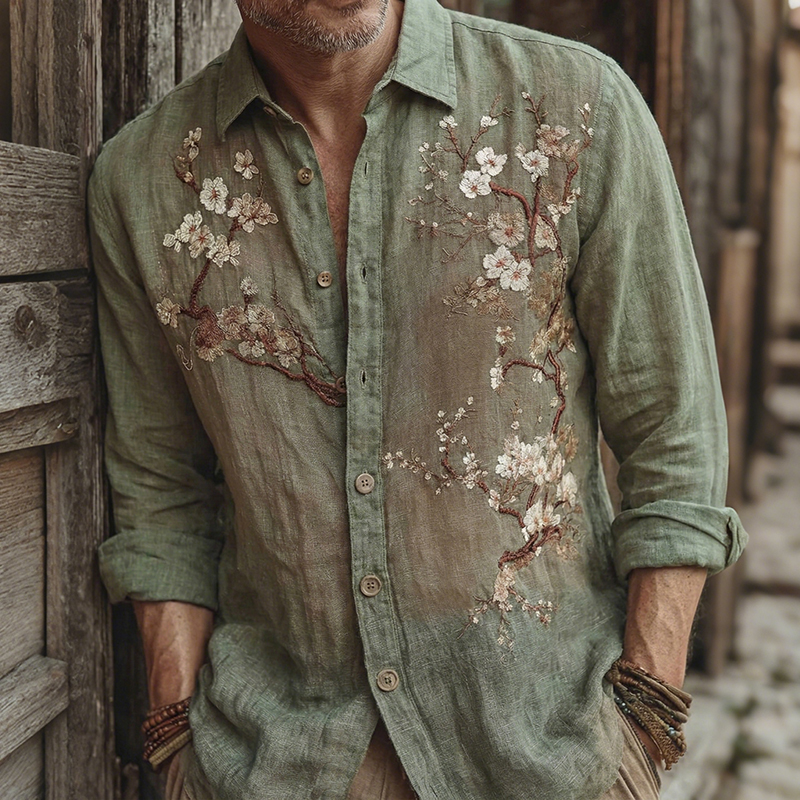 Men's Japanese-style Cherry Blossom Art Casual Shirt  artssus