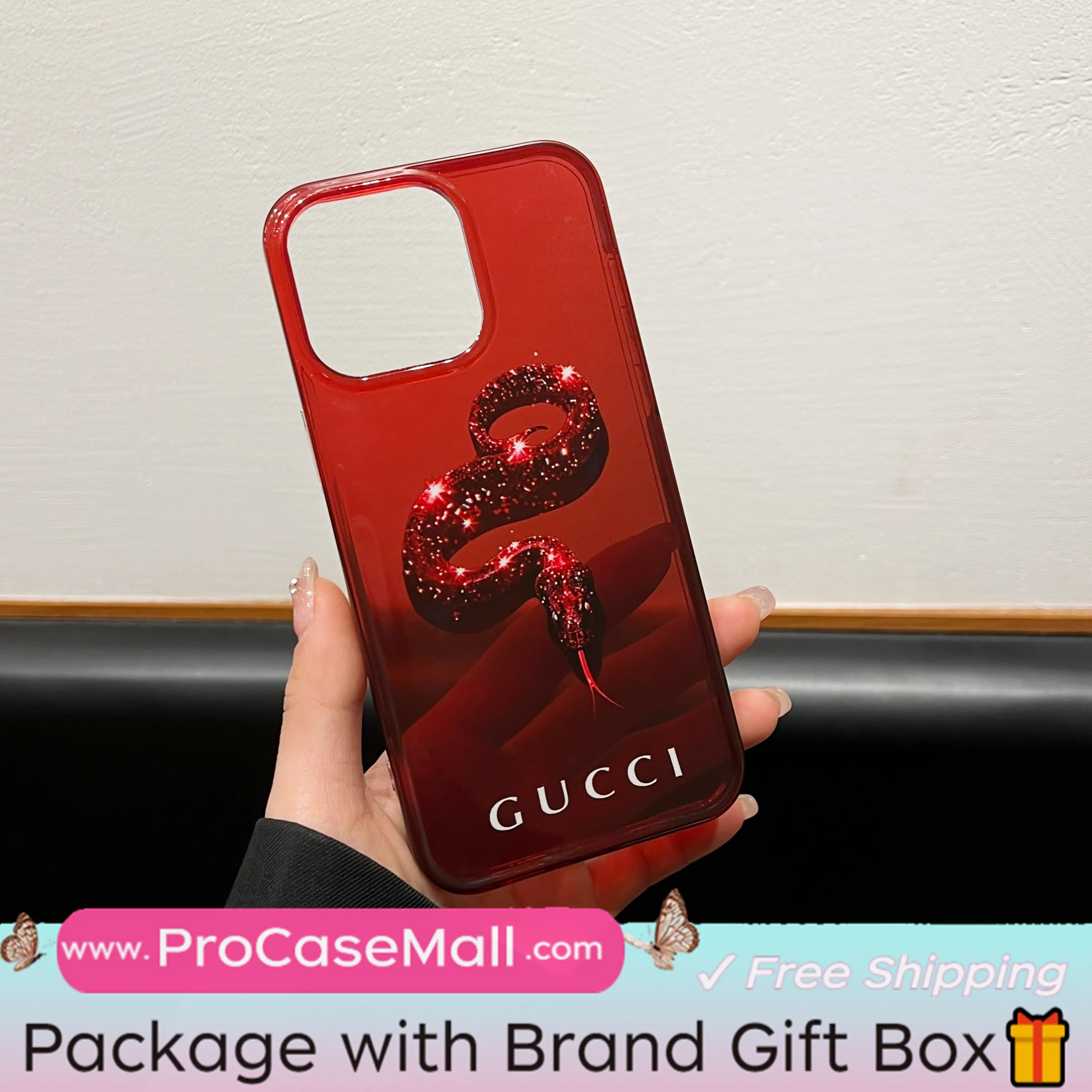 GUCCI RED SNAKE 2025 NEW PHONE CASE WITH CRYSTAL BRACELET