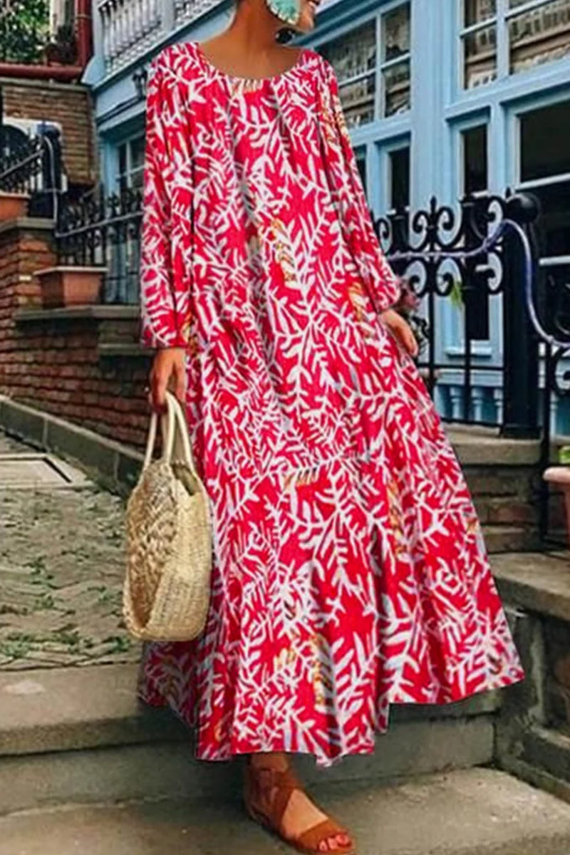 Elegant College Geometric Printing O Neck Printed Dress Dresses