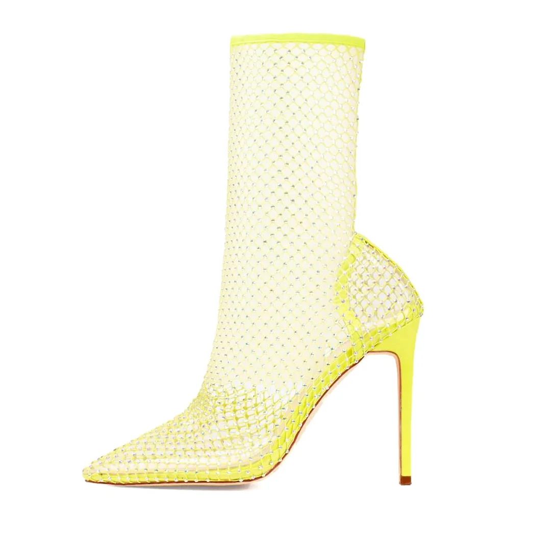 Women Pastel Yellow Heeled Boots Block - Meriggiare - 3142252