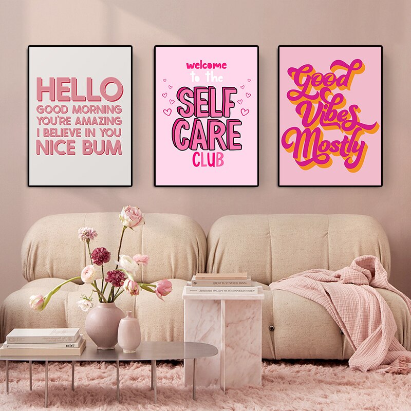 3pcs Frameless Funny Quote Art Poster Modern Inspirational Girl Power Dot Self Care Wall Canvas Makeup Office Room Home Decor