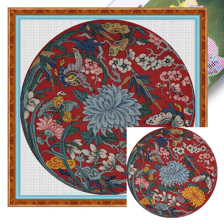 Chinese New Year Brocade- 11CT - 3 Strands Threads Printed cross stitch - 60*60cm(Canvas)