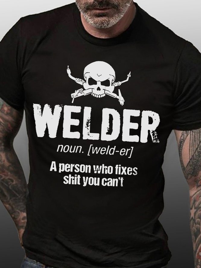 Men's Funny Welder Definition Fixes Shit Text Letters Casual Cotton T-Shirt