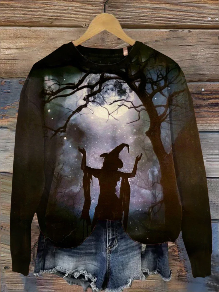 Women's Halloween Witch Print Casual Sweatshirt socialshop
