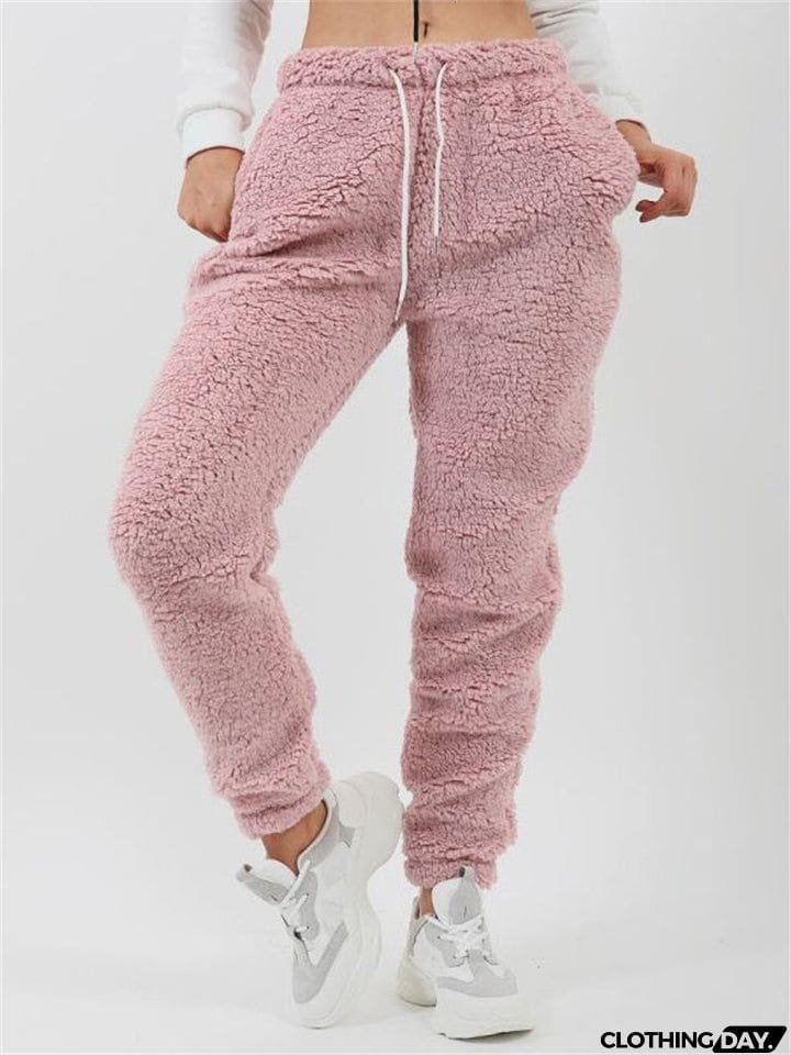 Female Cosy Solid Color Plush Sleepwear Pants