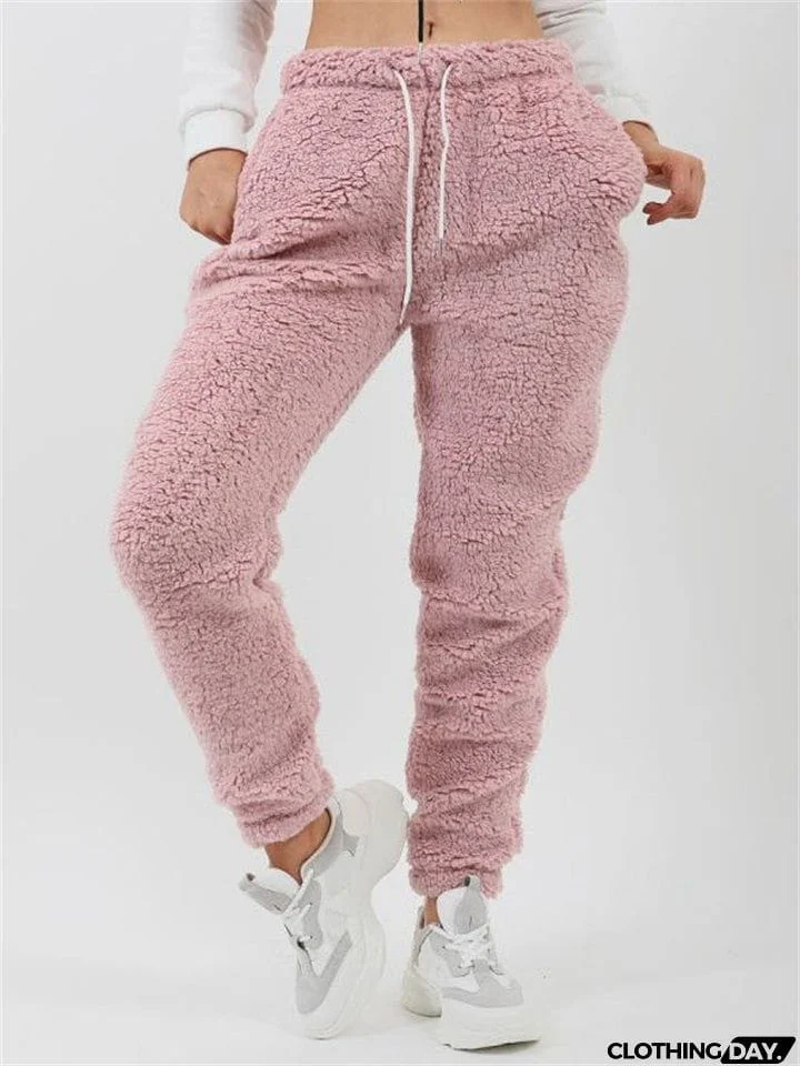 Female Cosy Solid Color Plush Sleepwear Pants