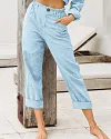 Summer Elegant Harem Pants Elastic Waistband Solid Color Light Beach Trousers