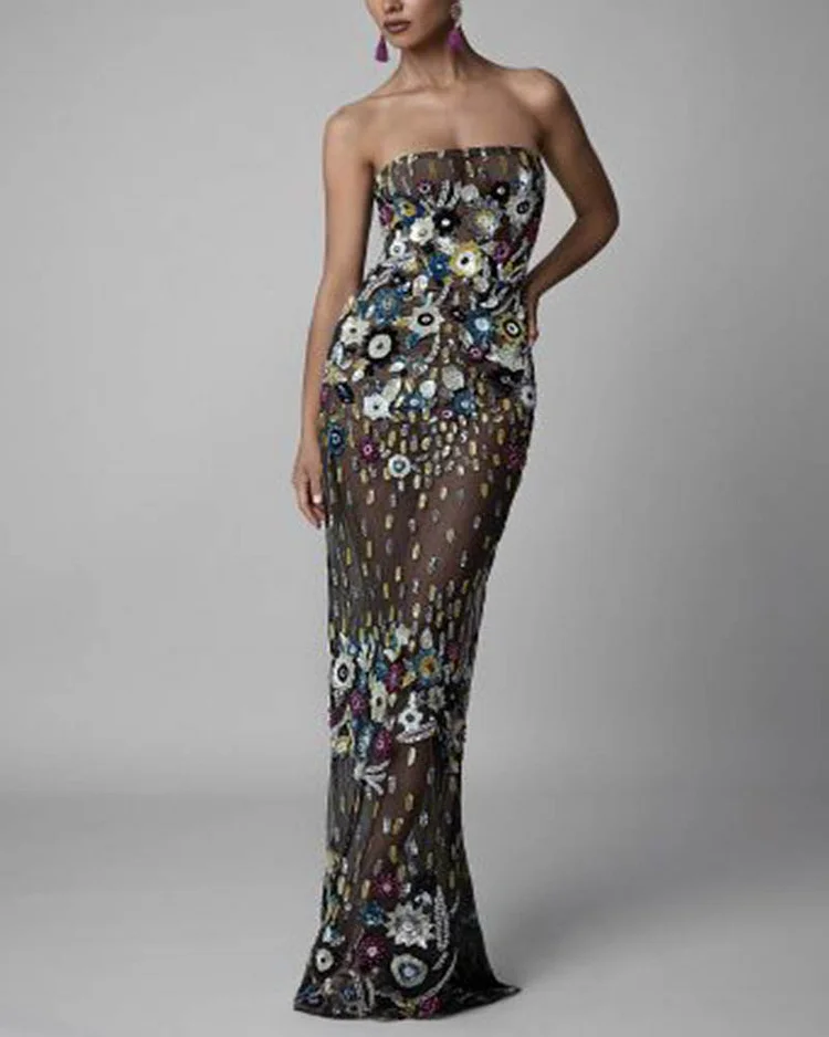 Ladies Fashion Sexy Sequined Backless Dress