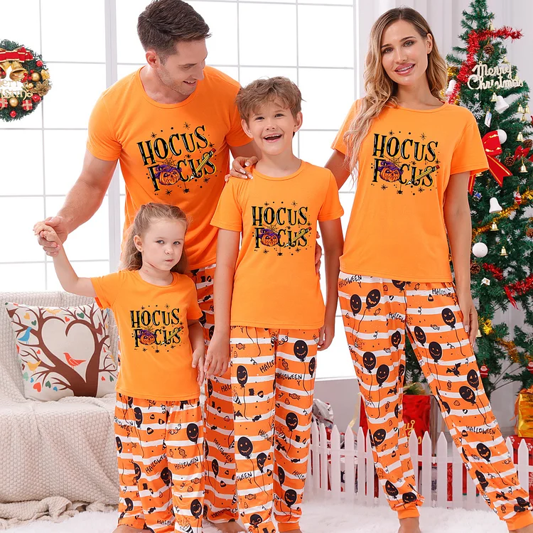 Trick Or Treat Short Sleeve Pumpkins Halloween Family Matching Pajamas Set