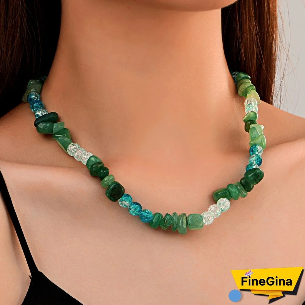 Women's Bohemia Style Green Crystal Short Necklace