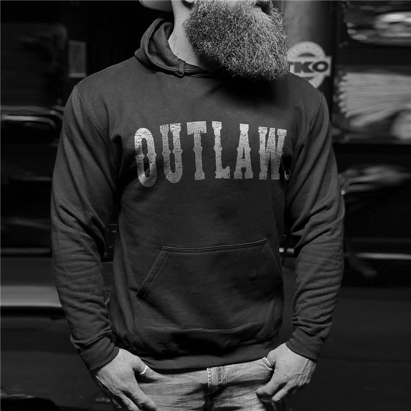 Outlaw printed men's long-sleeved designer loose hoodie - Krazyskull