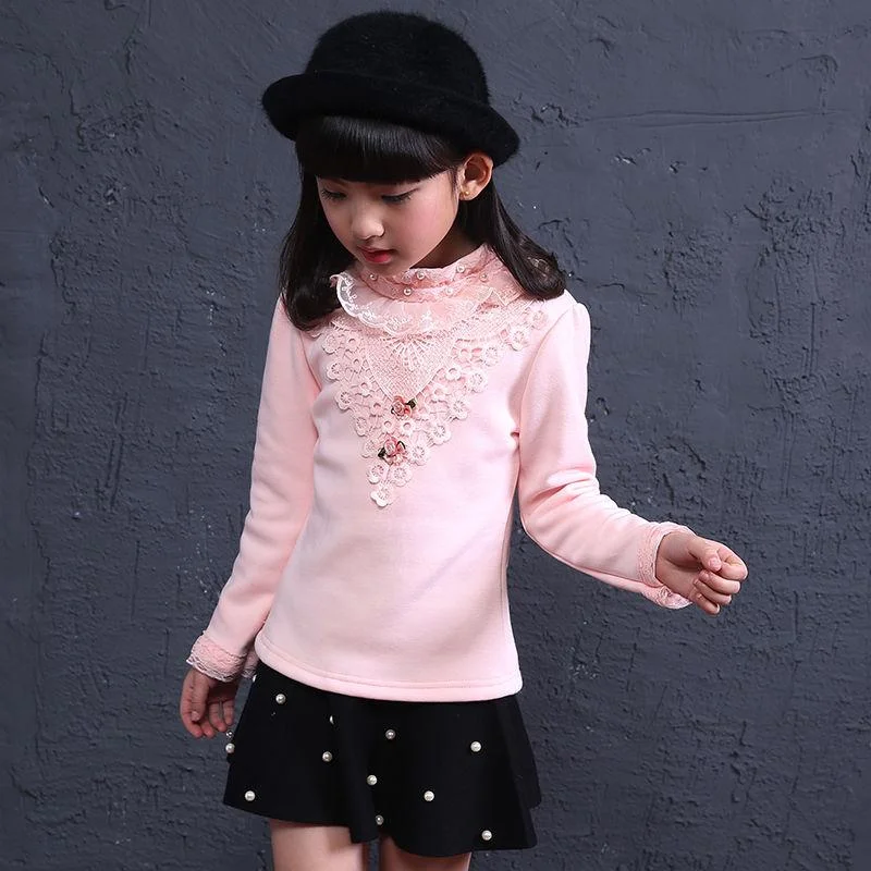 2021 Spring Autumn Cotton Children Base T Shirts Baby Girls Clothes Long Sleeve Floral Casual T Shirt Tops Kids Lace T shirt