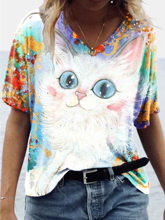 Bestdealfriday Cat Print Women's T-Shirt