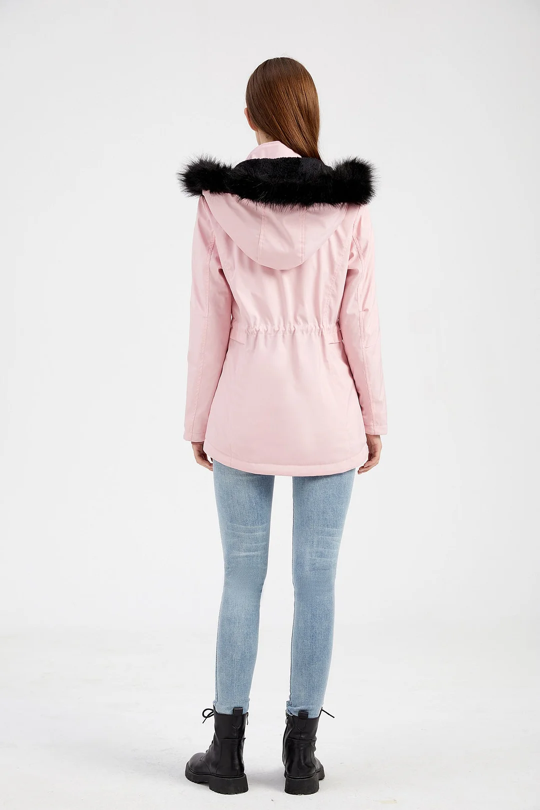 Woman's Coat Detachable Hood Fur Collar Plus Fleece Jacket