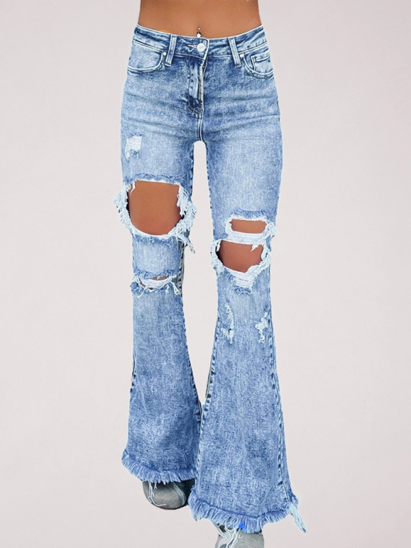 New women's ripped tassel flared jeans