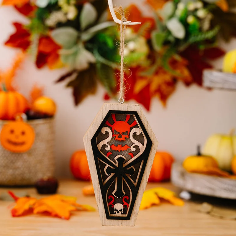 Women plus size clothing Halloween Decorations Ghost Festival Wooden Pendant With Lights-Nordswear