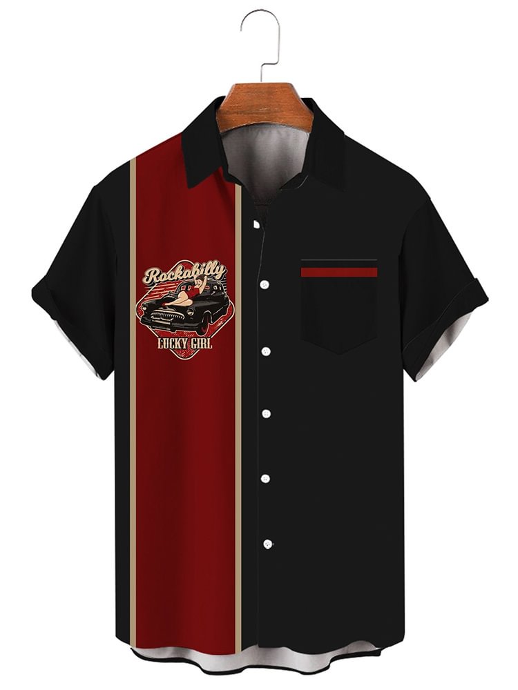 Contrast Color Simple Loose Print Men's Shirt