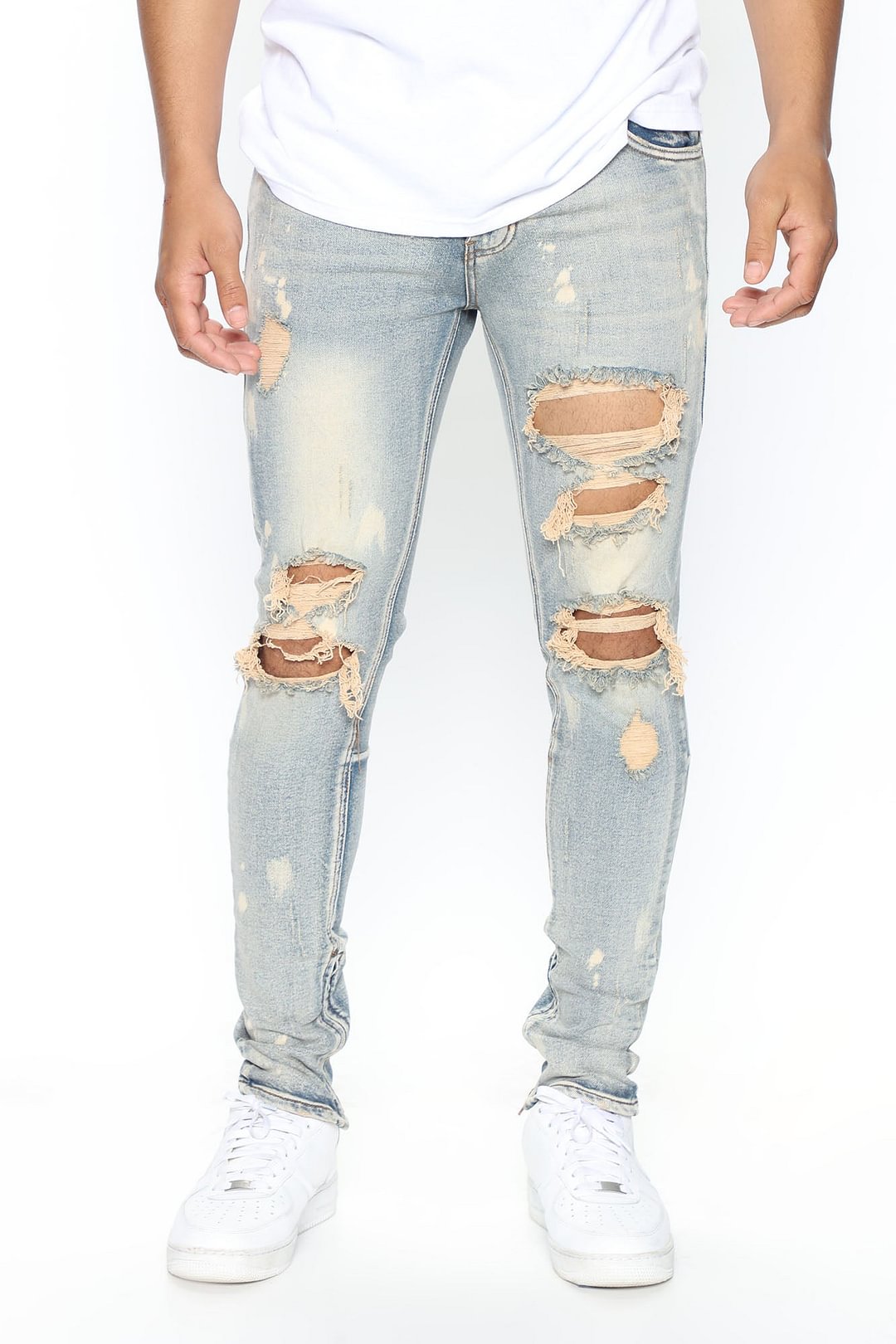 Bleached Ankle Zip Jeans Vintage Blue Wash