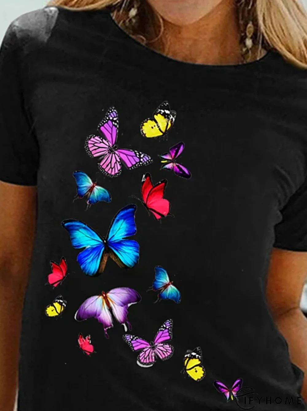 Printed Casual Cotton-Blend Short Sleeve T-shirt | IFYHOME