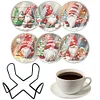 (US Local)6pcs Set Xmas Theme DIY Diamond Painting Coasters Kit with Holder Kit