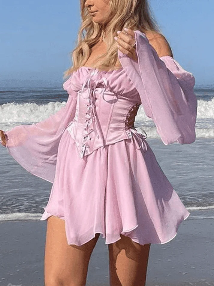Brownm Long Sleeve Corset Mini Dress