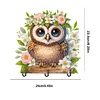 (US Only)Wooden Special Shape Owl 3 Hooks Diamond Painting Hook Rail for Wall Cabinet
