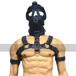 pornhint Pornhint Leather Fetish Slave Extreme Bondage Muzzle Gag With Harness BDSM Face Hood Harness Bondage Muzzle Face Restraints Leather Head Harness