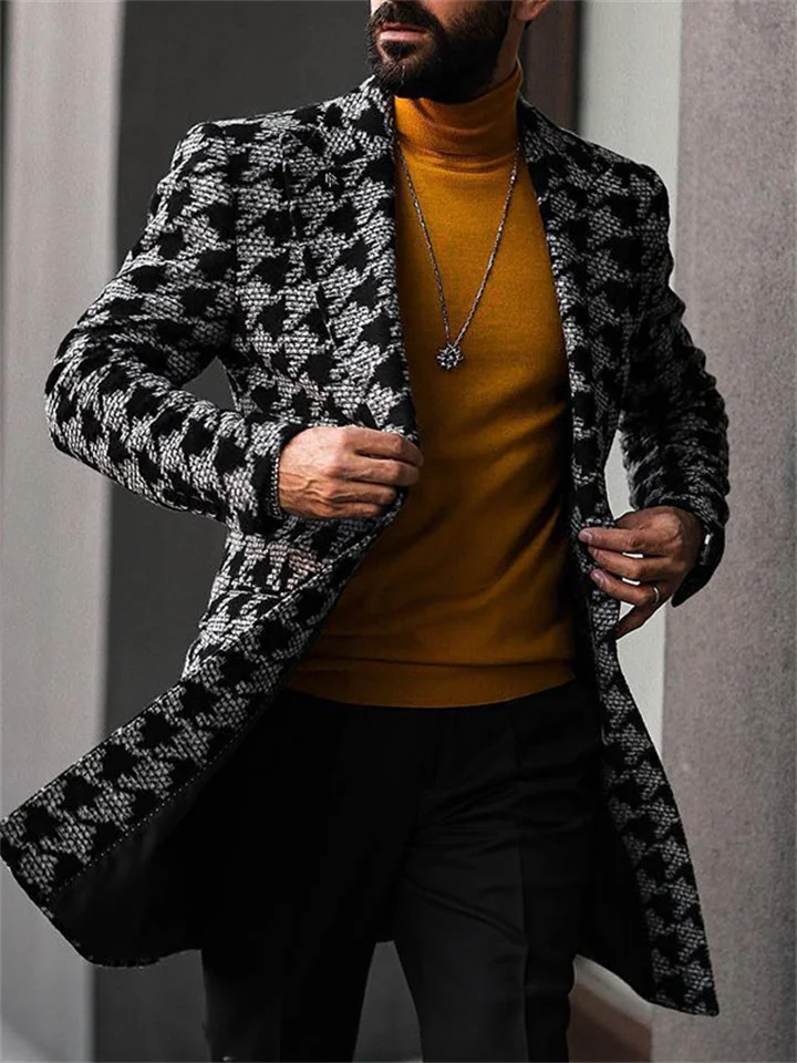 Medium Length Suit Collar Fashionable Printed Men's Coat | EGEMISS