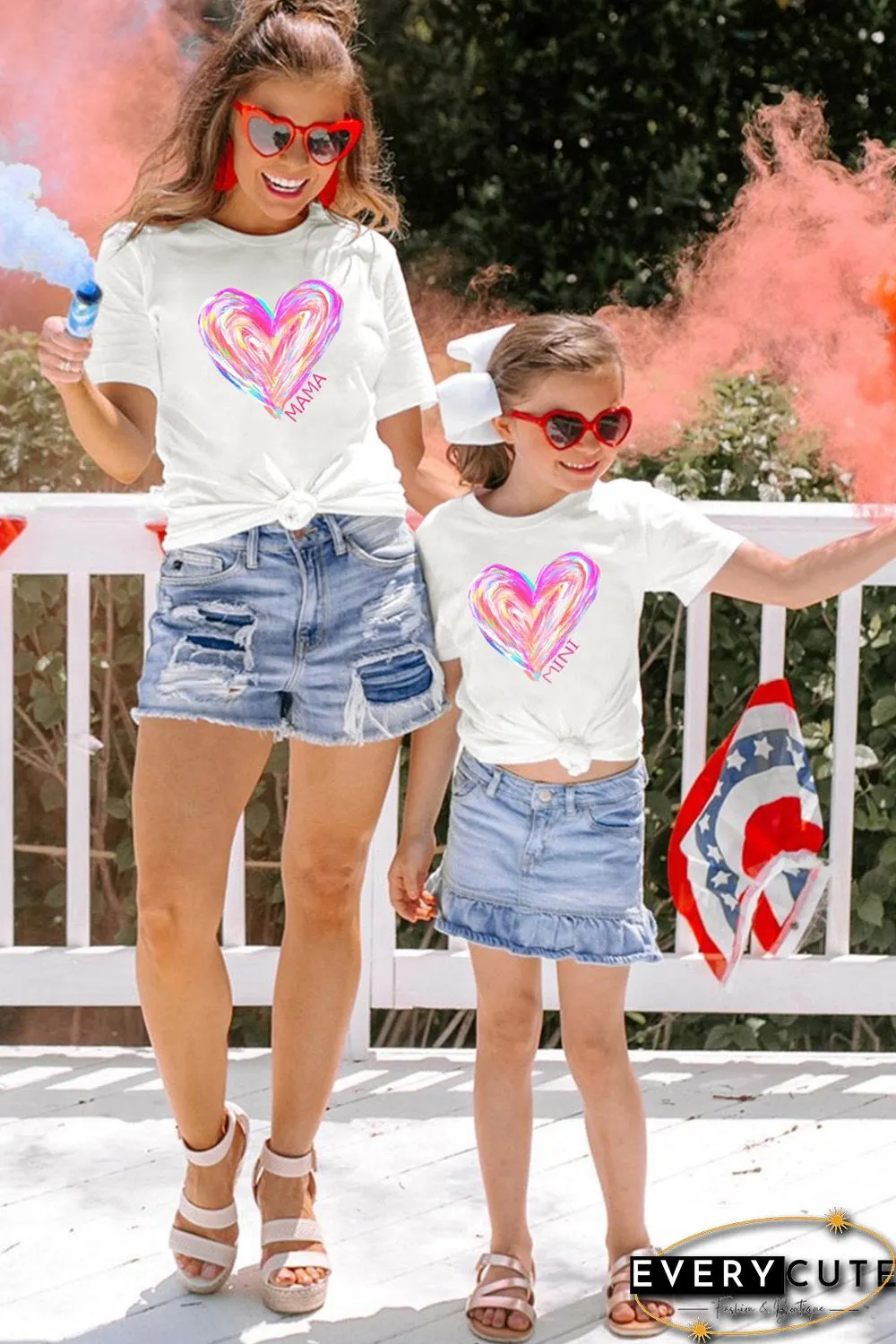 White MINI Brushstroke Heart Graphic Tee
