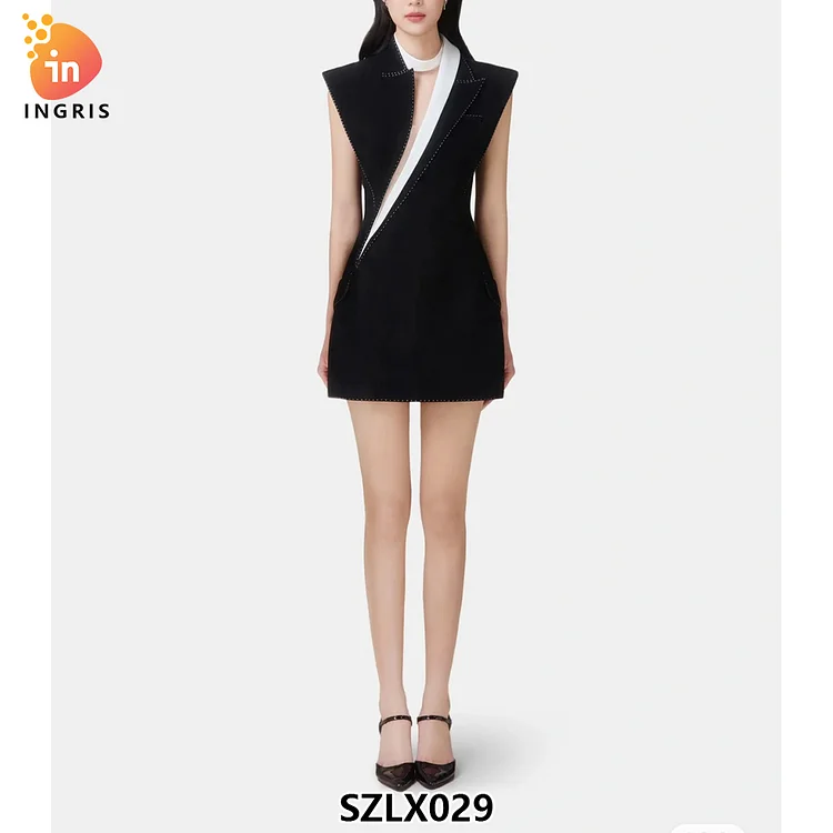 2025 New Bright Line Contrast Color Dress Slim Waist Skirt Luxury Women Sexy Evening Elegant Party Dress-SZLX029