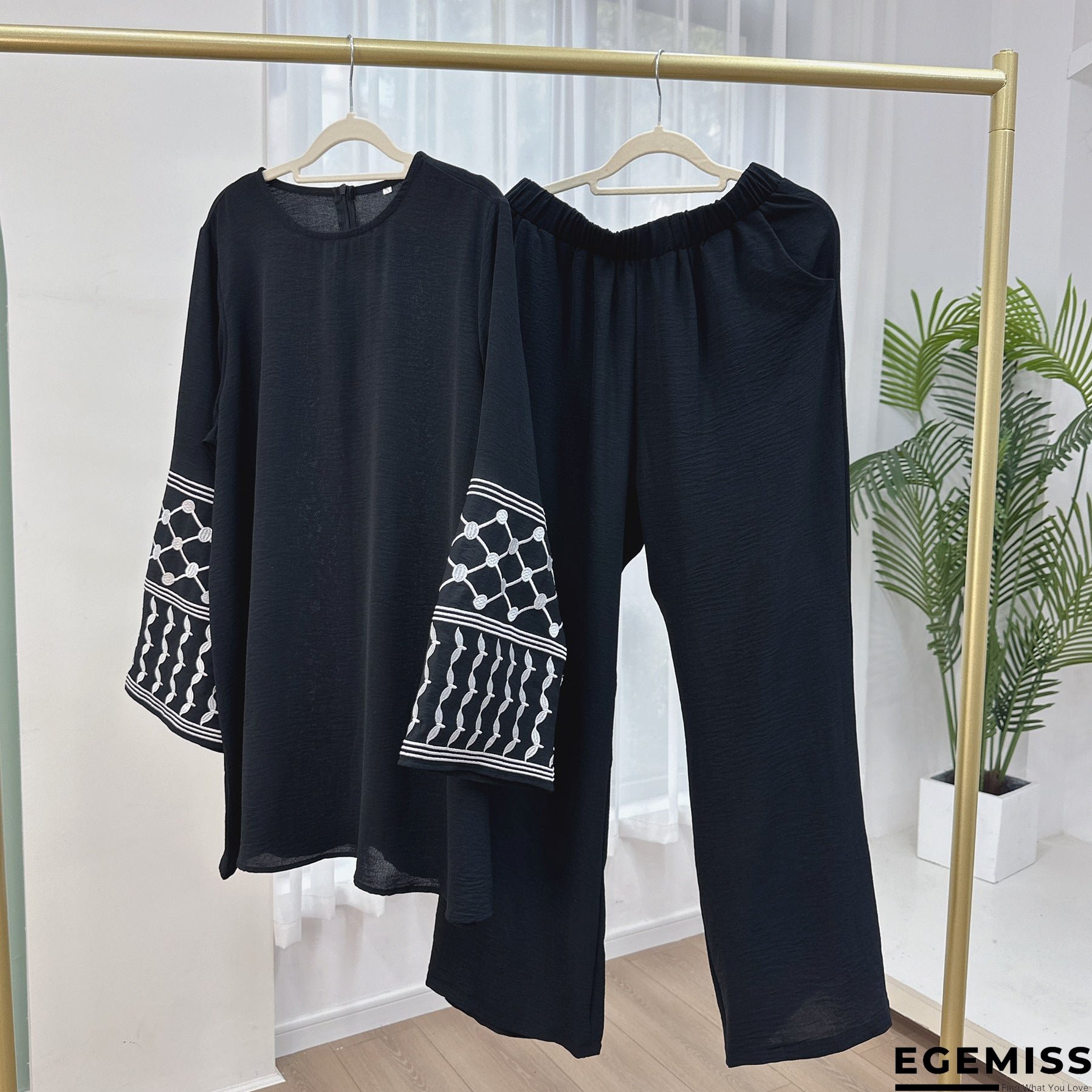 Fashion Turkish Embroidered Wide Leg Two-piece Pants | EGEMISS