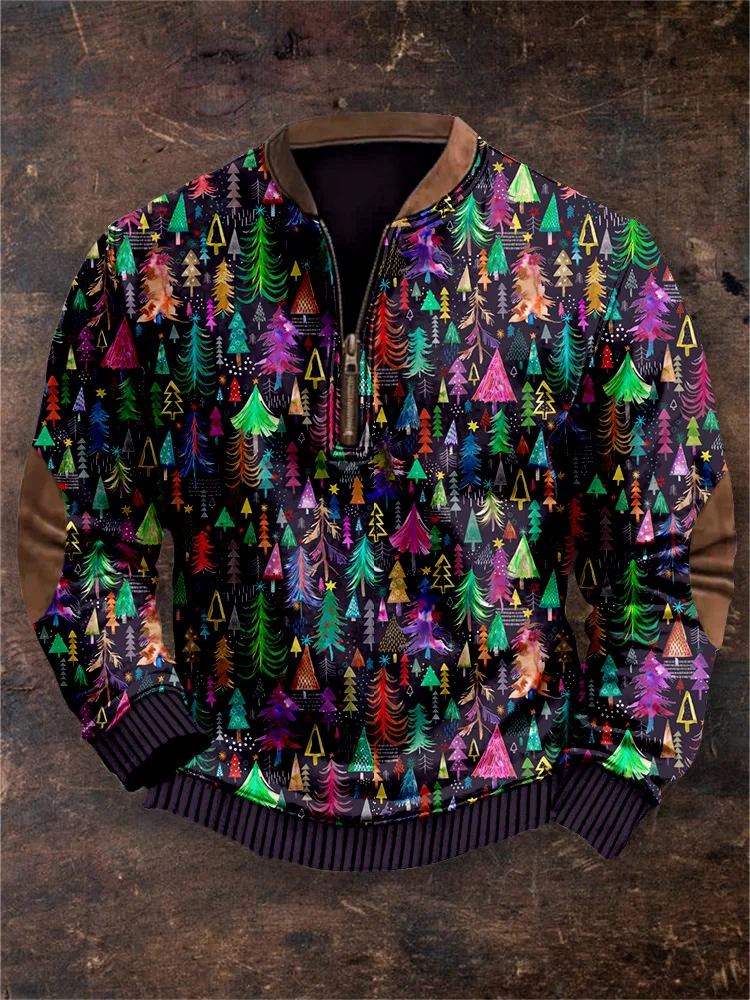 Men's Colorful Christmas Trees Forest Pattern Cozy Sweatshirt