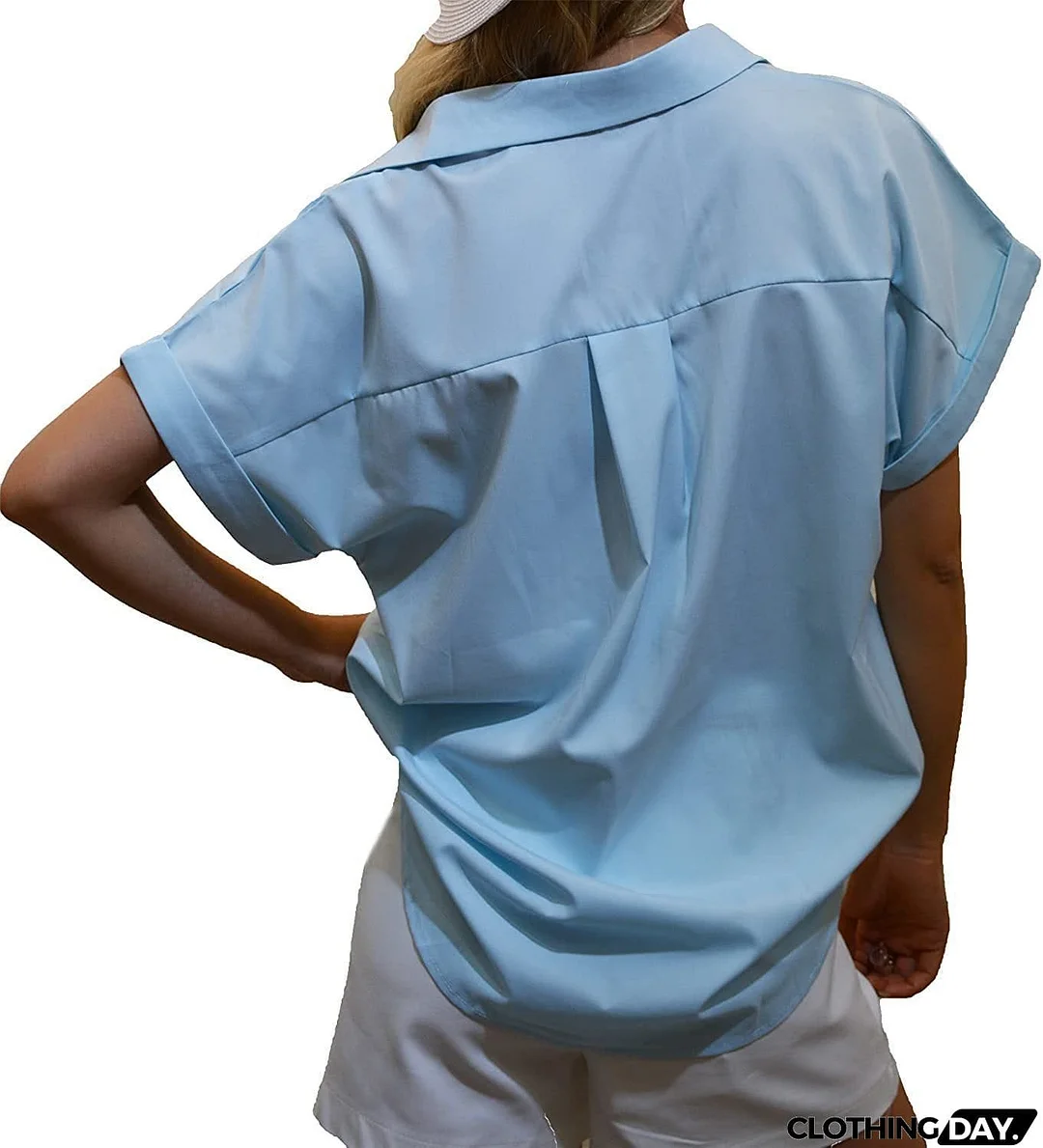 Women's Short-sleeved T-shirt V-neck Button-up Blouse