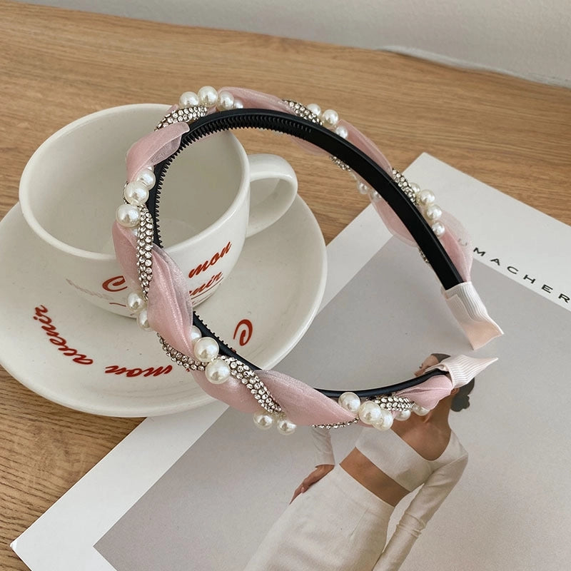 Women’s Fashion C Shape Cloth Handmade Artificial Pearls Rhinestones Hair Band